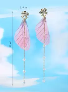 ROMWE Fairycore 翅膀和人造珍珠耳環 - 淺粉色 - 查看 3