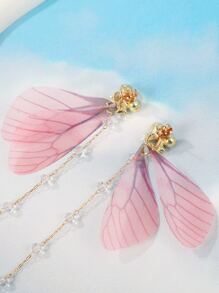 ROMWE Fairycore 翅膀和人造珍珠耳環 - 淺粉色 - 查看 5