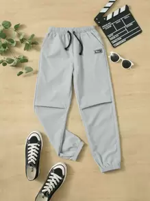 SHEIN Leap Crew 青少年男孩字母拼接細節束口褲 - 灰色 - 查看 4