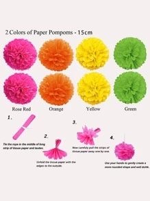 17Pcs Paper Fan & Pull Flag Set Party Decorations Birthday - Multicolor - View 5