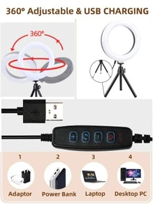 Luz de aro selfi 6 pulgadas con trípode - Rosa - Ver 3