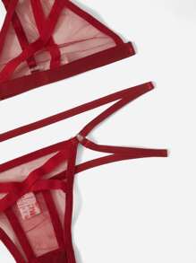 Classic Sexy Criss Cross Sheer Mesh Lingerie Set - Burgundy - View 3