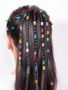 50 件裝女孩金色菱形編織髮圈，帶有彩色心形鏤空髮夾，適合酷炫街舞或派對 - 彩色 - 查看 3