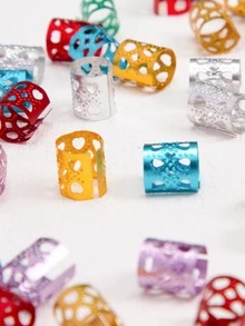 50 件裝女孩金色菱形編織髮圈，帶有彩色心形鏤空髮夾，適合酷炫街舞或派對 - 彩色 - 查看 5