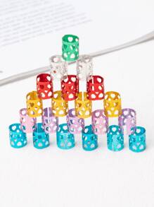 50 件裝女孩金色菱形編織髮圈，帶有彩色心形鏤空髮夾，適合酷炫街舞或派對 - 彩色 - 查看 7