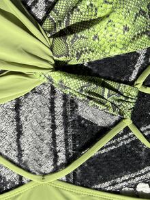 Snakeskin Print Halter High Waist One Piece Swimsuit, For Summer Beach Vacation - Multicolor - View 5