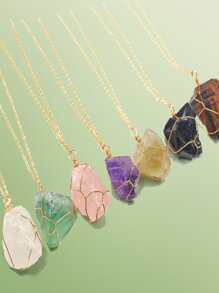 ROMWE Fairycore 1入組隨機石頭吊墜鏈式項鏈 - 金黃色 - 查看 4