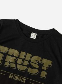 SHEIN Tween Boy Letter Graphic Tee & Drawstring Waist Shorts - Multicolor - View 3