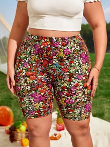 SHEIN LUNE Plus Ditsy Floral Cycling Shorts - Multicolor - View 3