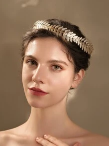 樹葉裝飾新娘頭飾 - 金色 - 查看 2