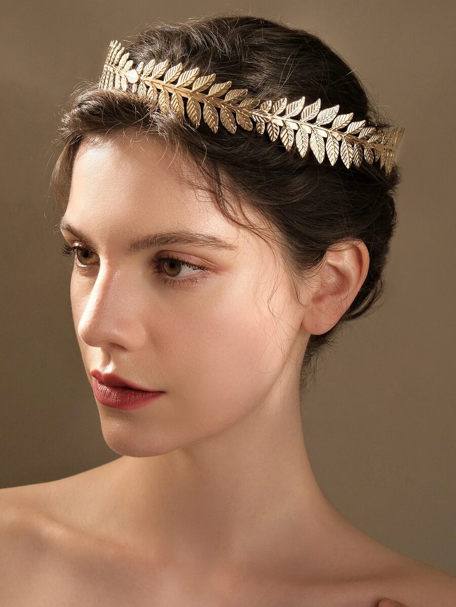 樹葉裝飾新娘頭飾 - 金色 - 查看 1