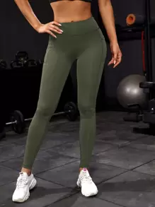 Powerista 透气柔软宽腰运动紧身裤，带手机口袋，女款瑜伽裤 - 軍綠色 - 查看 3