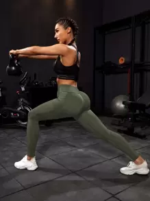 Powerista 透气柔软宽腰运动紧身裤，带手机口袋，女款瑜伽裤 - 軍綠色 - 查看 5