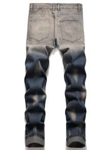 Hombres Jeans oso & con diseño de parche de letra - Azul lavado oscuro - Ver 2