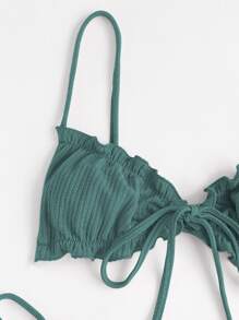 SHEIN Swim Summer Beach Tie Front Lettuce Trim Bikini - Teal Blue - View 4