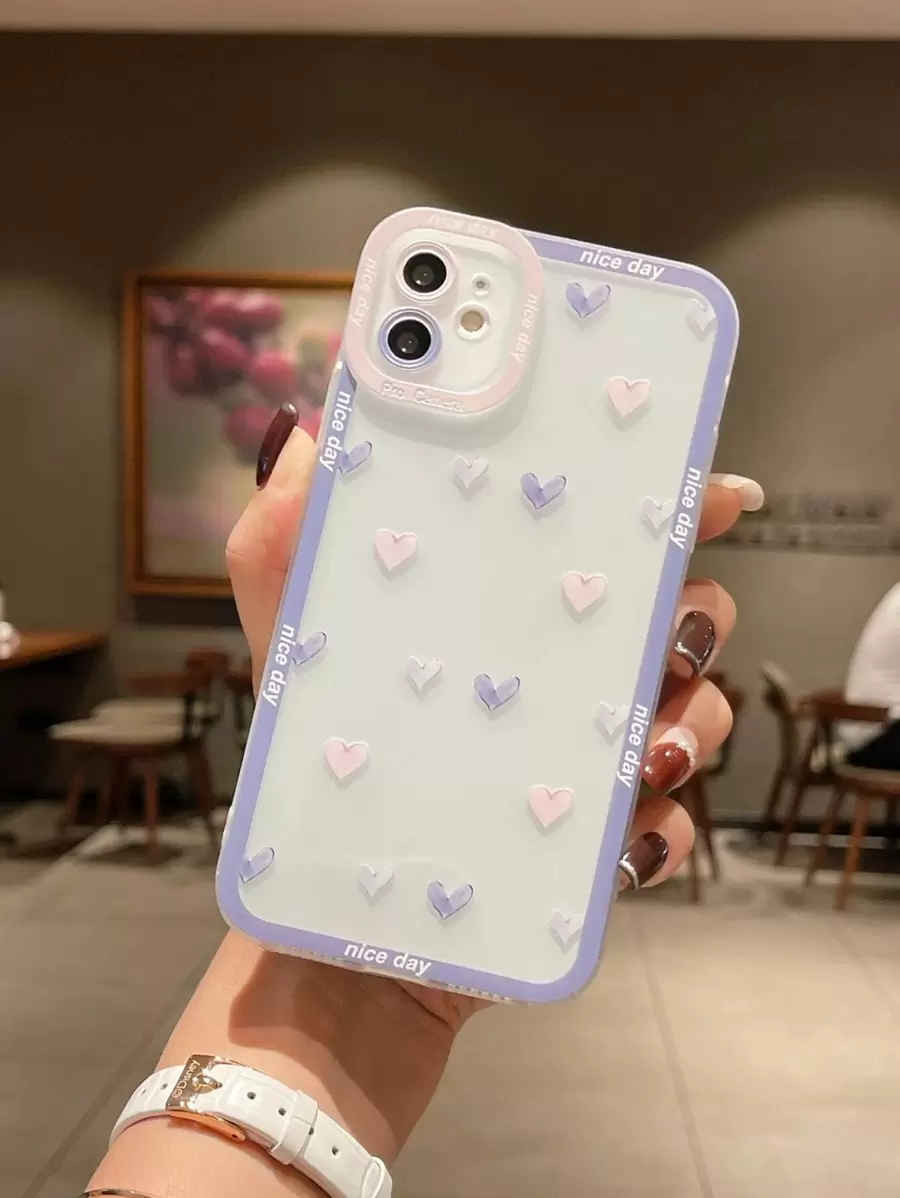 1入可愛彩色小心心圖案亞克力鏡面手機殼，適用於蘋果iPhone - 彩色 - 查看 1