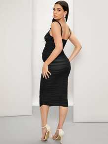 SHEIN Maternidad Vestido ajustado de tirantes fruncido con cremallera trasera - Negro - Ver 2