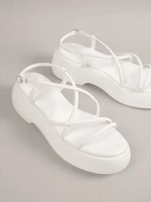 PU Leather Tubular Padded Strap Flatform Sandals - White - View 2
