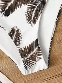 Adjustable Strap Top & Palm Random Print Bottom Bikini Set, For Summer Beach Vacation - Multicolor - View 4