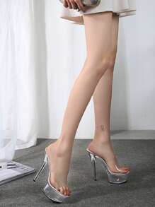 女士透明帶防水台細跟穆勒時尚夏天高跟涼鞋 - 無色 - 查看 2