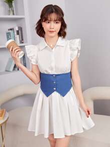 SHEIN Teen Girls Ruffle Trim Shirt Dress With Corset
