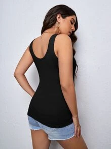 SHEIN Maternity Quarter Button Tank Top - Black - View 2