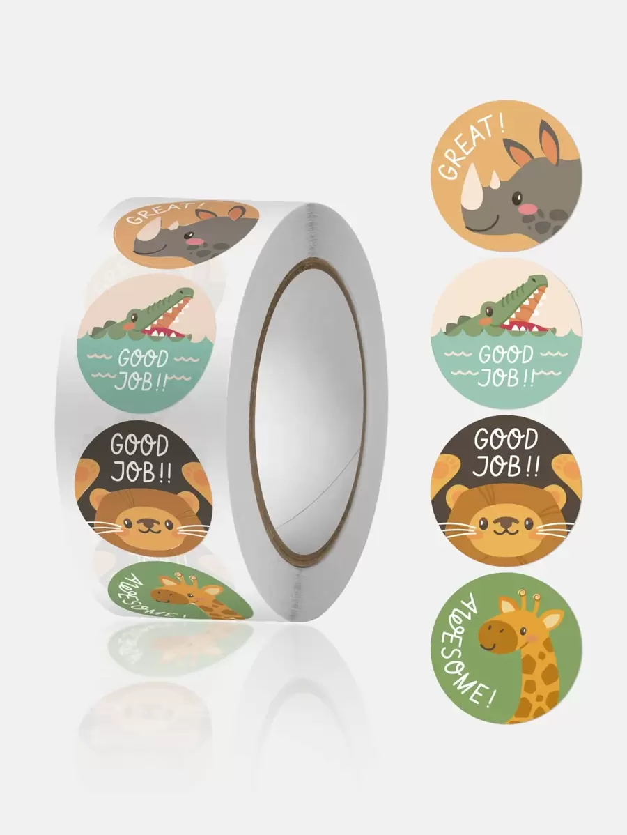 1卷卡通動物和標語圖案貼紙 - 彩色 - 查看 1