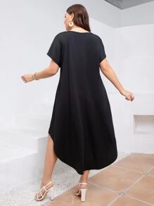 Mulvari Đầm Plus Size Slogan Giải trí - màu đen - Xem 2