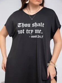 Mulvari Đầm Plus Size Slogan Giải trí - màu đen - Xem 6