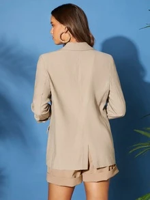 SHEIN Unity 西裝領單釦西裝外套 - 卡其色 - 查看 2