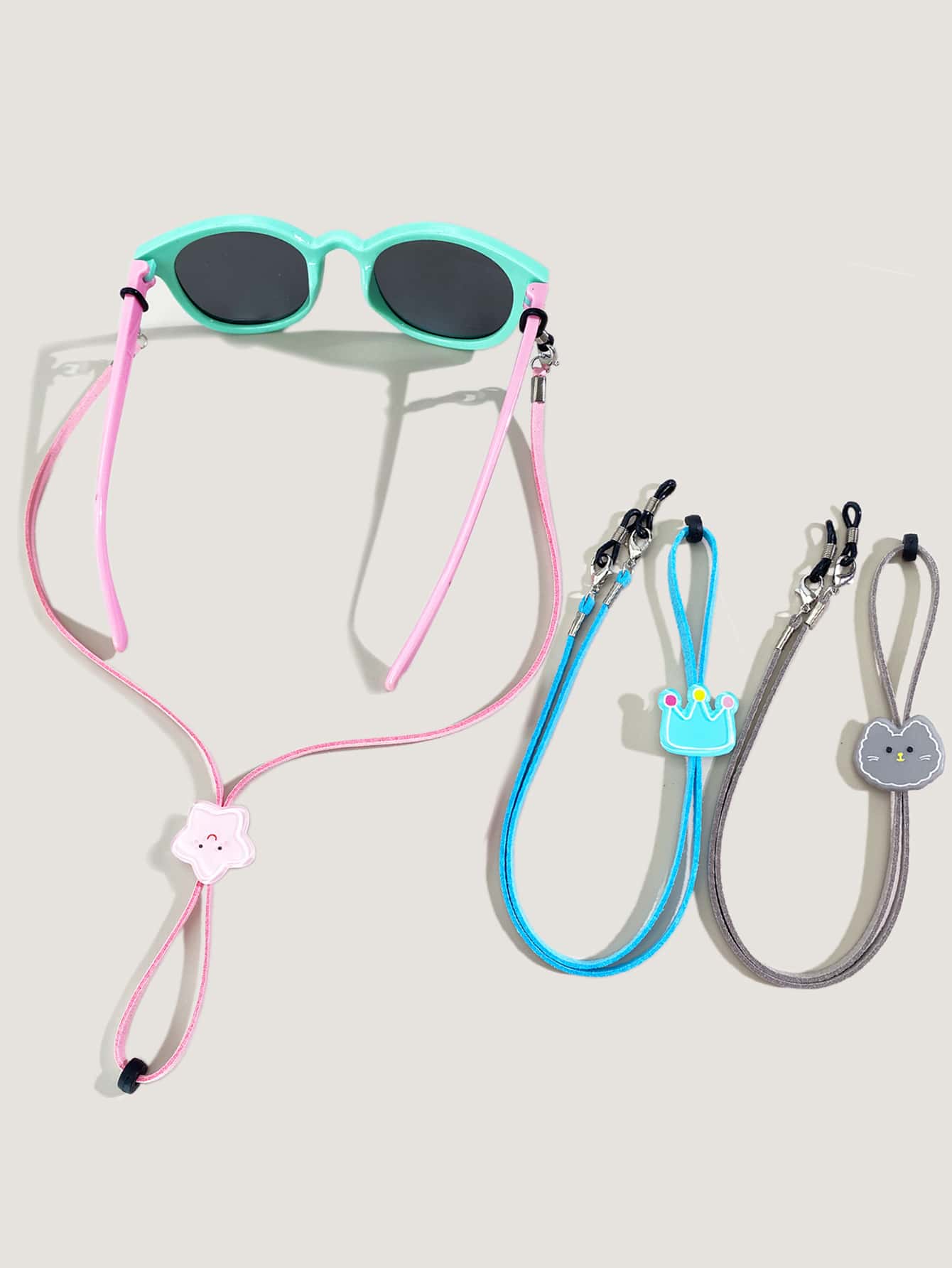 Cute 3pcs Crown & Cartoon Decor Glasses Rope Glasses Accessories For Women