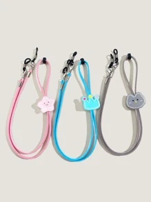 Cute 3pcs Crown & Cartoon Decor Glasses Rope Glasses Accessories For Women