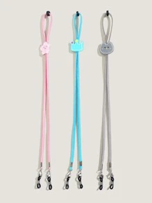 Cute 3pcs Crown & Cartoon Decor Glasses Rope Glasses Accessories For Women