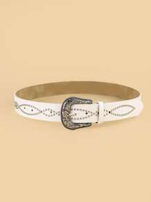 1 chiếc thắt lưng nữ khắc họa tiết hoa phương Tây cổ điển, dùng cho quần jean Boho, Halloween, mùa hè, mùa thu, mùa đông, Halloween - trắng - Xem 2