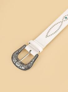 1 chiếc thắt lưng nữ khắc họa tiết hoa phương Tây cổ điển, dùng cho quần jean Boho, Halloween, mùa hè, mùa thu, mùa đông, Halloween - trắng - Xem 3