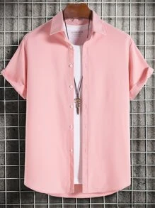 Manfinity Homme Men Solid Button Front Shirt Without Tee - Baby Pink - View 1