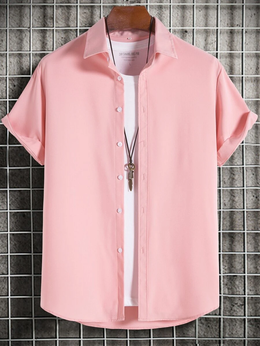 Manfinity Homme Men Solid Button Front Shirt Without Tee - Baby Pink - View 1