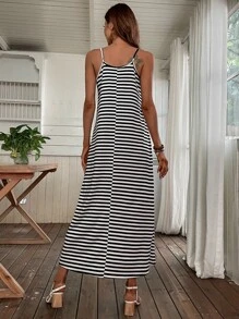 SHEIN VCAY Vestido de tirantes con estampado de rayas - Blanco y Negro - Ver 2