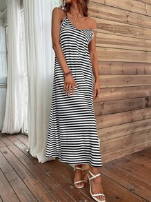 SHEIN VCAY Vestido de tirantes con estampado de rayas - Blanco y Negro - Ver 3