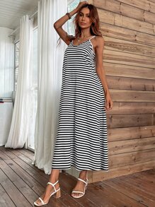 SHEIN VCAY Vestido de tirantes con estampado de rayas - Blanco y Negro - Ver 6
