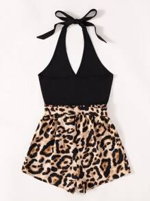SHEIN Unity Leopard Tie Backless Halter Romper - Multicolor - View 2