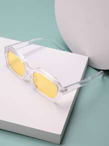 Tinted Lens Transparent Frame Fashion Glasses - Yellow - View 1