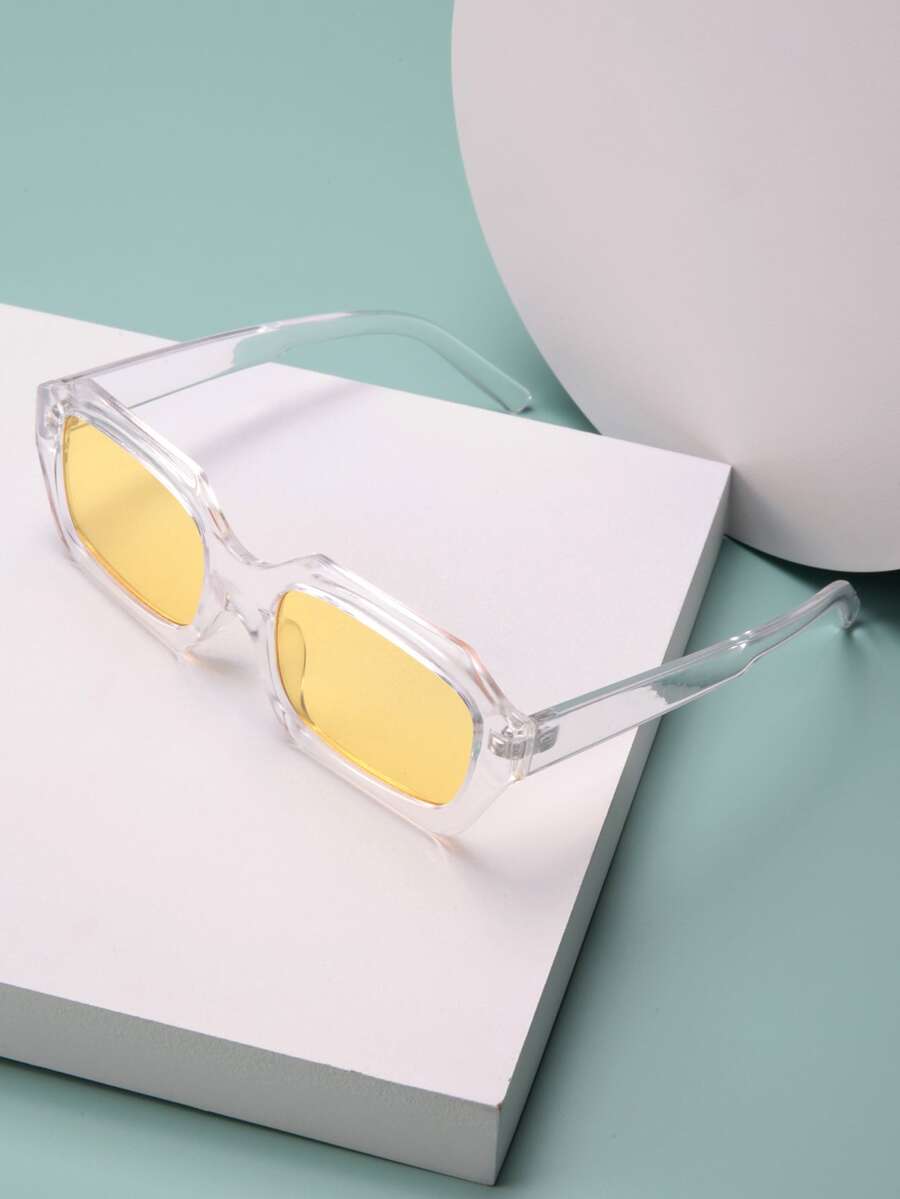 Tinted Lens Transparent Frame Fashion Glasses - Yellow - View 1