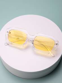 Tinted Lens Transparent Frame Fashion Glasses - Yellow - View 2