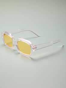 Tinted Lens Transparent Frame Fashion Glasses - Yellow - View 6