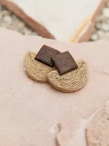 SHEIN VCAY Geometric Straw Stud Earrings - Brown - View 1
