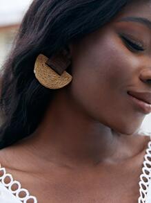 SHEIN VCAY Geometric Straw Stud Earrings - Brown - View 5