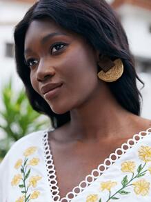 SHEIN VCAY Geometric Straw Stud Earrings - Brown - View 2