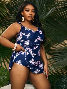 SHEIN Swim Curve Plus Size Floral Print Tankini Summer Beach - Multicolor - View 4