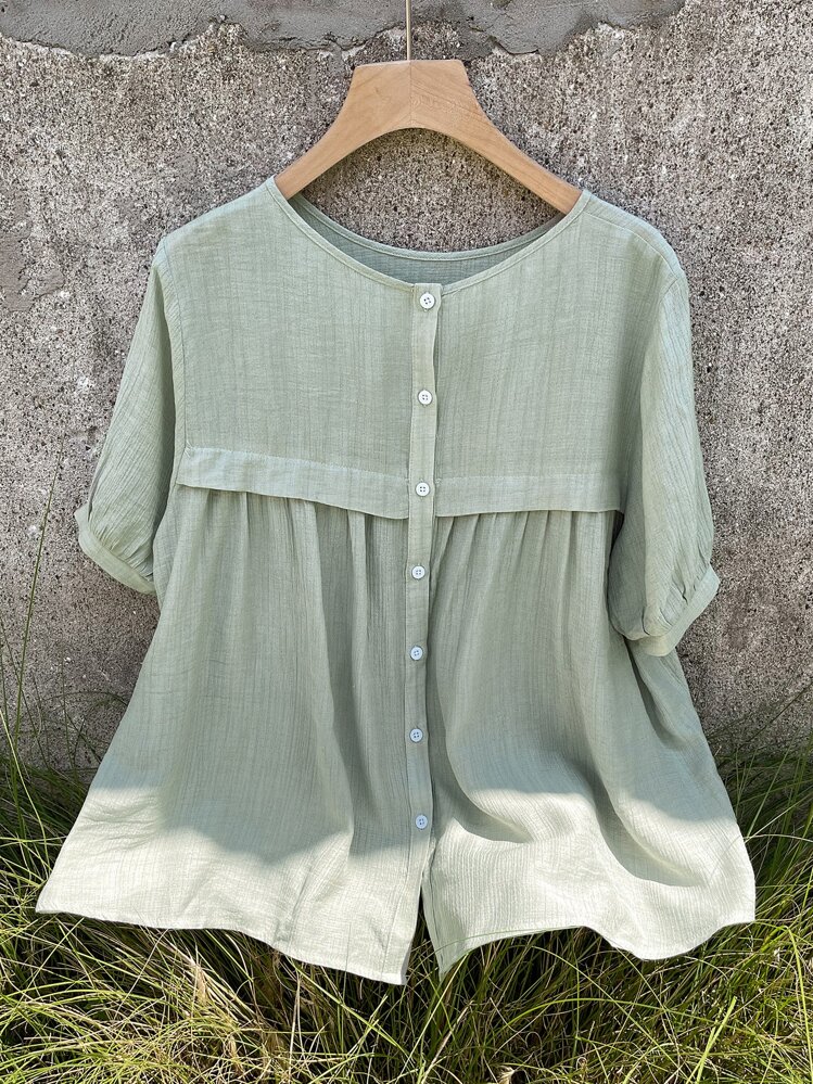 DAZY Button Back Peplum Blouse - Green - View 4